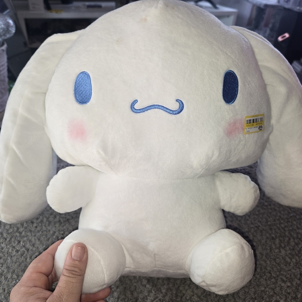 Cute White Plush Bunny with Blue Accents